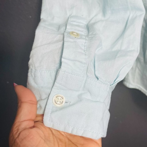 Modern Amusement Men's Light Blue Long Sleeve Shirt Camo Chest Pocket Size Small - Picture 7 of 9